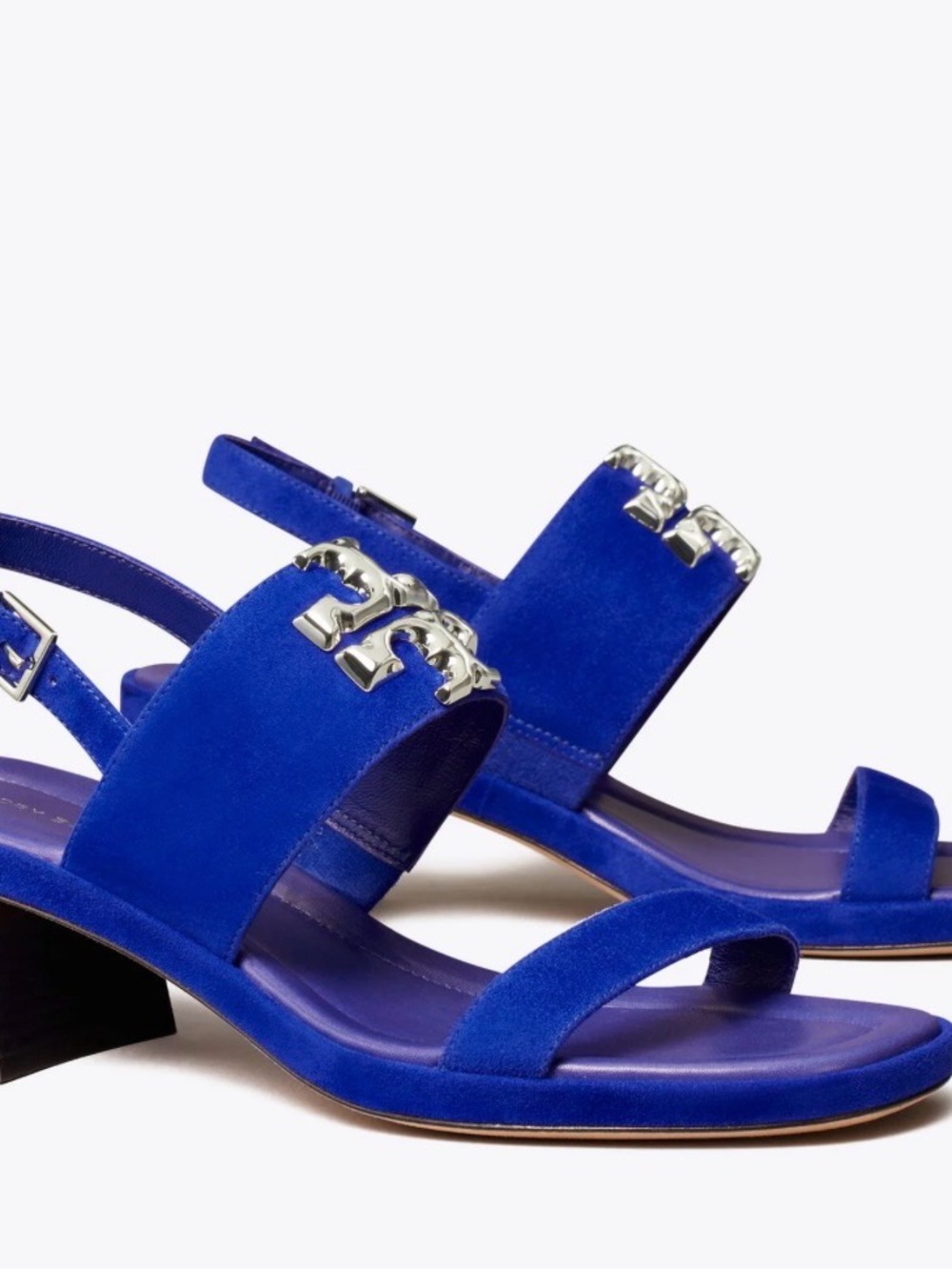 Tory Burch Royal Blue Suede Logo Slingback Sandals